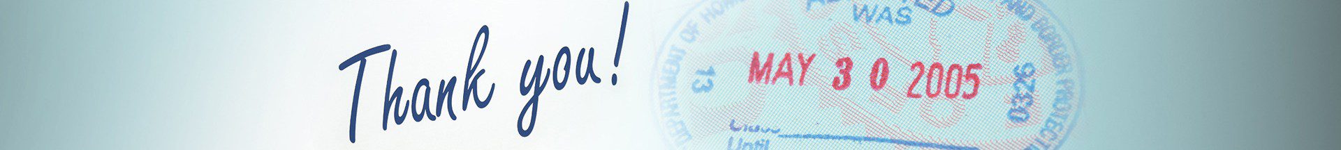Thank you with passport stamp, May 2005.